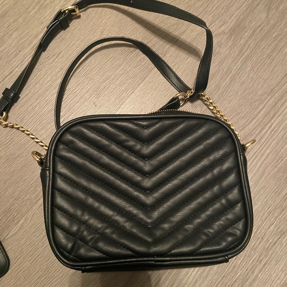 Kate and Alex black crossbody bag with gold hardware